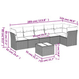 7 Piece Garden Sofa Set with Cushions Black Poly Rattan - Side View