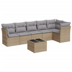 7 Piece Garden Sofa Set with Cushions Beige Poly Rattan