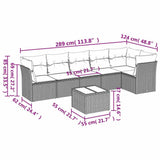 7 Piece Garden Sofa Set with Cushions Grey Poly Rattan - Side View
