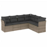6 Piece Garden Sofa Set with Cushions Grey Poly Rattan - Front View