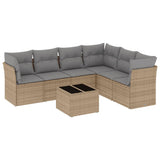 7 Piece Garden Sofa Set with Cushions Beige Poly Rattan - Front View