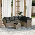 7 Piece Garden Sofa Set with Cushions Grey Poly Rattan