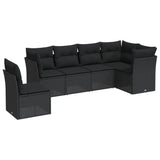 6 Piece Garden Sofa Set with Cushions Black Poly Rattan - Front View