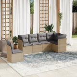 6 Piece Garden Sofa Set with Cushions Beige Poly Rattan - Front View