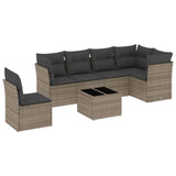 7 Piece Garden Sofa Set with Cushions Grey Poly Rattan - Front View
