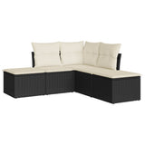 5 Piece Garden Sofa Set with Cushions Black Poly Rattan