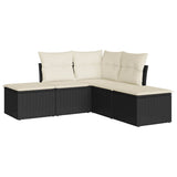 5 Piece Garden Sofa Set with Cushions Black Poly Rattan - Front View