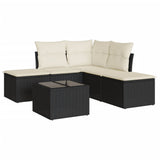 6 Piece Garden Sofa Set with Cushions Black Poly Rattan - Front View