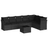 8 Piece Garden Sofa Set with Cushions Black Poly Rattan - Front View