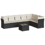 8 Piece Garden Sofa Set with Cushions Black Poly Rattan - Front View