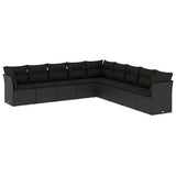 9 Piece Garden Sofa Set with Cushions Black Poly Rattan - Front View