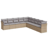 9 Piece Garden Sofa Set with Cushions Beige Poly Rattan - Front View