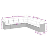 9 Piece Garden Sofa Set with Cushions Grey Poly Rattan - Side View