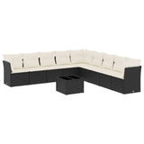 10 Piece Garden Sofa Set with Cushions Black Poly Rattan - Front View