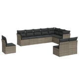10 Piece Garden Sofa Set with Cushions Grey Poly Rattan - Front View