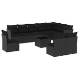 11 Piece Garden Sofa Set with Cushions Black Poly Rattan - Front View