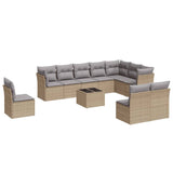 11 Piece Garden Sofa Set with Cushions Beige Poly Rattan - Front View