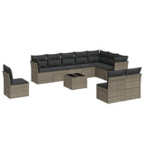 11 Piece Garden Sofa Set with Cushions Grey Poly Rattan - Front View