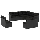 11 Piece Garden Sofa Set with Cushions Black Poly Rattan - Front View