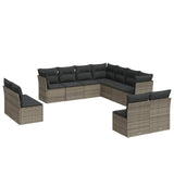 11 Piece Garden Sofa Set with Cushions Grey Poly Rattan - Front View