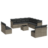 12 Piece Garden Sofa Set with Cushions Grey Poly Rattan - Front View