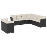 9 Piece Garden Sofa Set with Cushions Black Poly Rattan - Front View