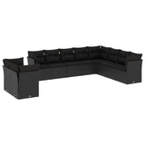 10 Piece Garden Sofa Set with Cushions Black Poly Rattan - Front View