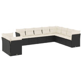10 Piece Garden Sofa Set with Cushions Black Poly Rattan - Front View