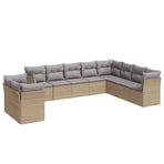 10 Piece Garden Sofa Set with Cushions Beige Poly Rattan