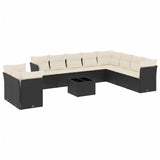 11 Piece Garden Sofa Set with Cushions Black Poly Rattan - Front View