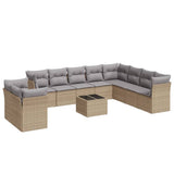 11 Piece Garden Sofa Set with Cushions Beige Poly Rattan - Front View