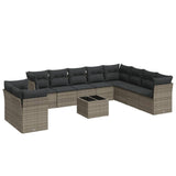 11 Piece Garden Sofa Set with Cushions Grey Poly Rattan - Front View