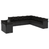 11 Piece Garden Sofa Set with Cushions Black Poly Rattan - Front View