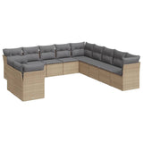 11 Piece Garden Sofa Set with Cushions Beige Poly Rattan - Front View