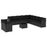 12 Piece Garden Sofa Set with Cushions Black Poly Rattan - Front View