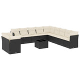 12 Piece Garden Sofa Set with Cushions Black Poly Rattan - Front View
