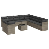 12 Piece Garden Sofa Set with Cushions Grey Poly Rattan - Front View