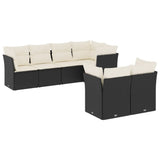 7 Piece Garden Sofa Set with Cushions Black Poly Rattan - Front View
