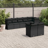 8 Piece Garden Sofa Set with Cushions Black Poly Rattan