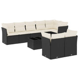 9 Piece Garden Sofa Set with Cushions Black Poly Rattan - Front View
