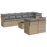 9 Piece Garden Sofa Set with Cushions Beige Poly Rattan - Front View