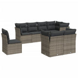 8 Piece Garden Sofa Set with Cushions Grey Poly Rattan - Front View