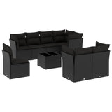9 Piece Garden Sofa Set with Cushions Black Poly Rattan - Front View
