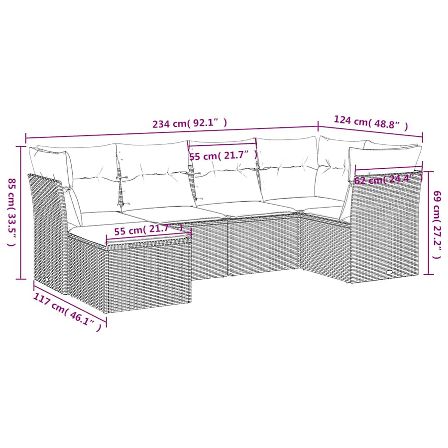 6 Piece Garden Sofa Set with Cushions Black Poly Rattan