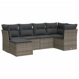 6 Piece Garden Sofa Set with Cushions Grey Poly Rattan - Front View