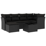 7 Piece Garden Sofa Set with Cushions Black Poly Rattan