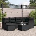 7 Piece Garden Sofa Set with Cushions Black Poly Rattan