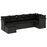 7 Piece Garden Sofa Set with Cushions Black Poly Rattan - Front View
