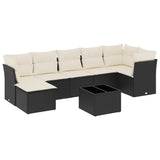 8 Piece Garden Sofa Set with Cushions Black Poly Rattan - Front View