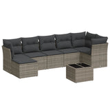 8 Piece Garden Sofa Set with Cushions Grey Poly Rattan - Front View